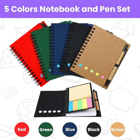 50 Pack Spiral Pocket Notebook with Pen, 4.2x5.25 Inch Lined Journals Bulk Small Notebooks and Pen Set, Spiral Notepad Sticky Notes for Business Office School, 5 Colors, 60 Sheets/120 Pages in Kuwait