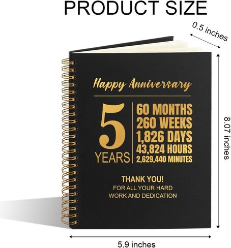 Happy Anniversary 5 Years 80 Sheets 160 Pages Funny Spiral Notebook, 5 Years Of Service Notebook for Staff, 5th Work Anniversary Journal Gifts for Employee, Employee Appreciation Gifts in Saudi Arabia