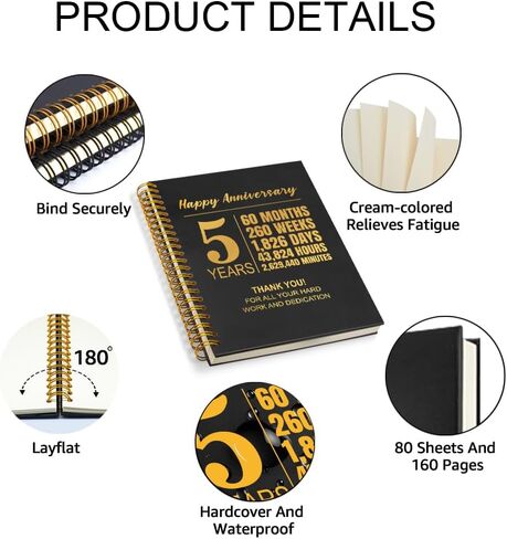 Happy Anniversary 5 Years 80 Sheets 160 Pages Funny Spiral Notebook, 5 Years Of Service Notebook for Staff, 5th Work Anniversary Journal Gifts for Employee, Employee Appreciation Gifts in Saudi Arabia