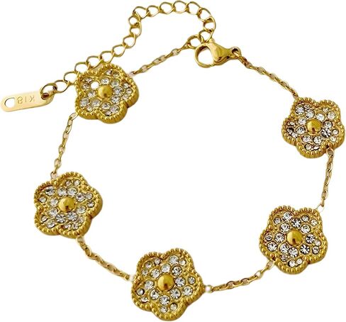 14K Gold Filled Clover Lucky Bracelet For Women - Cubic Zirconia Clover Bracelet Five Leaf Flower Flowers, Four Leaf Clover Bracelet, 4 Leaf Clover Bracelet in Saudi Arabia