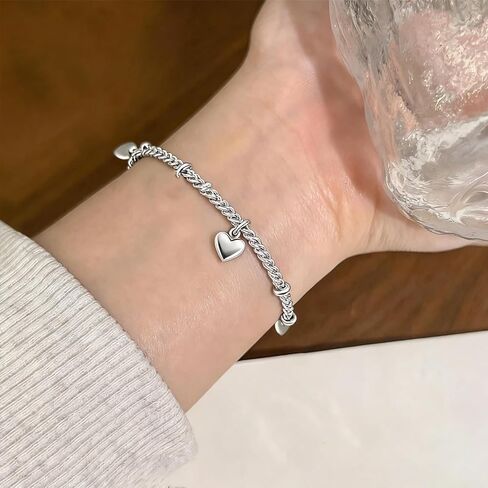Silver Heart Bracelet Silver Bracelets for Women Love Heart Bracelets Minimalist Jewelry Gifts Fashion Jewelry in Saudi Arabia
