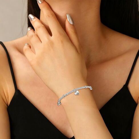 Silver Heart Bracelet Silver Bracelets for Women Love Heart Bracelets Minimalist Jewelry Gifts Fashion Jewelry in Saudi Arabia