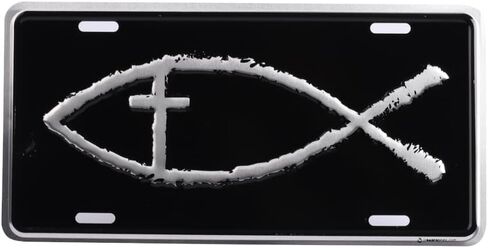 Deluxe License Plate | Universal Inspirational Car License Plate-Auto Tag Rust-Proof, Weather-Proof | Durable, Heavy Gauge Embossed Aluminum Enamel Finish Made in The USA (Jesus Fish Cross) in Saudi Arabia