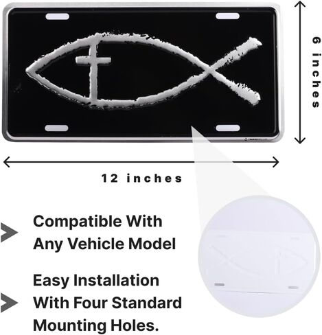 Deluxe License Plate | Universal Inspirational Car License Plate-Auto Tag Rust-Proof, Weather-Proof | Durable, Heavy Gauge Embossed Aluminum Enamel Finish Made in The USA (Jesus Fish Cross) in Saudi Arabia