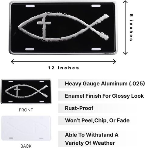 Deluxe License Plate | Universal Inspirational Car License Plate-Auto Tag Rust-Proof, Weather-Proof | Durable, Heavy Gauge Embossed Aluminum Enamel Finish Made in The USA (Jesus Fish Cross) in Saudi Arabia