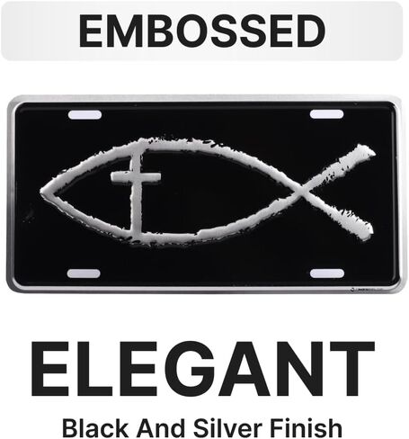 Deluxe License Plate | Universal Inspirational Car License Plate-Auto Tag Rust-Proof, Weather-Proof | Durable, Heavy Gauge Embossed Aluminum Enamel Finish Made in The USA (Jesus Fish Cross) in Saudi Arabia