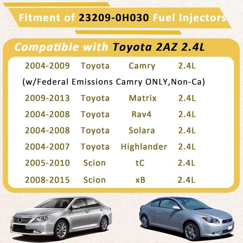 23250-0H030 2AZ-Motor 2.4L Fuel Injectors,Compatible with/Toyota 2.4 Camry Highlander 2004-2009,Corolla 2008-2013,Compatible with/Scion tC xB 2005-2015 |12 Holes| |Set of 4| in Saudi Arabia