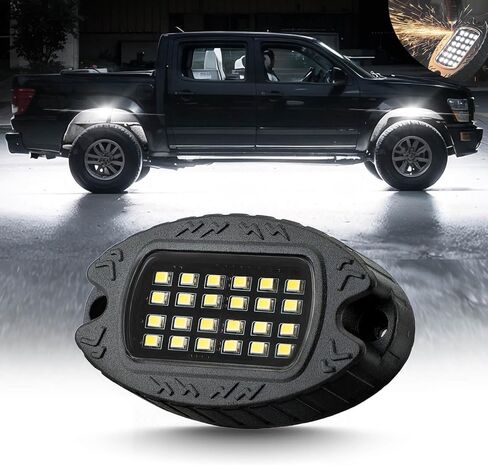 20Pods Metal Pure White LED Rock Lights Kit with Switch Wiring Harness Extension Wire, 6500K 24LEDs Neon Underglow Light Aluminum Waterproof Fender Lights for Trucks Trailer Jeep Off Road ATV UTV SUV in Kuwait