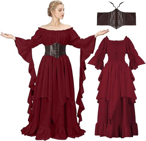 فستان nezababycos عصر النهضة الفيكتوري للنساء، زي قوطي من القرون الوسطى، قميص القرصان الساحر، فستان الزفاف الداخلي in Kuwait