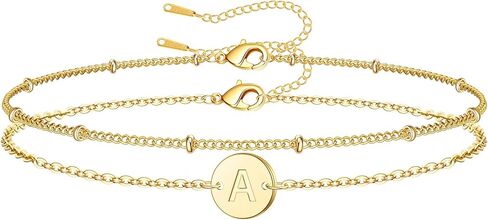 أساور ذهبية للنساء والفتيات هدايا - سوار أولي مطلي بالذهب عيار 18 قيراط بحروف أولية، قرص أنيق، حرف واحد فقط، سوار أولي، أساور ذهبية للنساء والفتيات، هدايا مجوهرات ذهبية in Kuwait