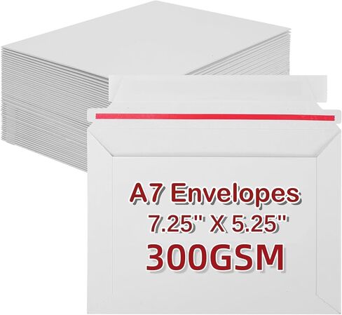 Rigid A7 Envelopes, 300GSM Thickened White Self Seal Mailers, 7.25" x 5.25" Stay Flat Envelope for 5 x 7 Cards, Photos, Invitations, Postcards, Documents(150 Pack) in Kuwait
