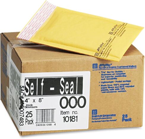Jiffylite Self Seal Mailer, #000, 4 x 8, Golden Brown, 25/Carton in Kuwait