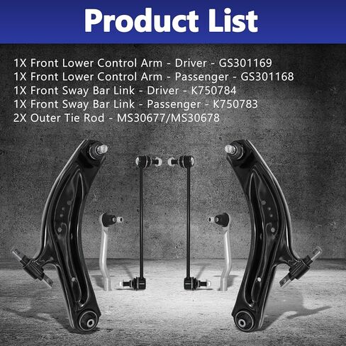 6pcs Front Suspension Lower Control Arm with Ball Joint Sway Bar Link Outer Tie Rod End Replacement for 2014-2020 Nissan Rogue 2017-2022 Rogue Sport 2017-2019 Nissan Qashqai in Saudi Arabia
