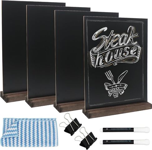 GUKBIAY علامة السبورة المنضدية مع حامل قاعدة 4 حزمة 8.5 × 11 بوصة مزدوجة الجانب الدائمة لوحات القائمة علامات الطعام لحفل بوفيه الزفاف بار مطعم الطعام in Kuwait