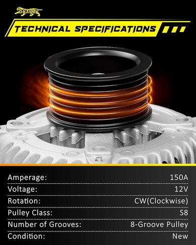 Oktiger 6.7L V8 Diesel Upgraded Alternator for Ford F250 F350 F450 F550 Super Duty 2011-2016 King Ranch Lariat Platinum Xl Xlt, V8 12V 150A Clockwise 8-Groove Clutch Pulley OE BC3T-10300-CA in Kuwait