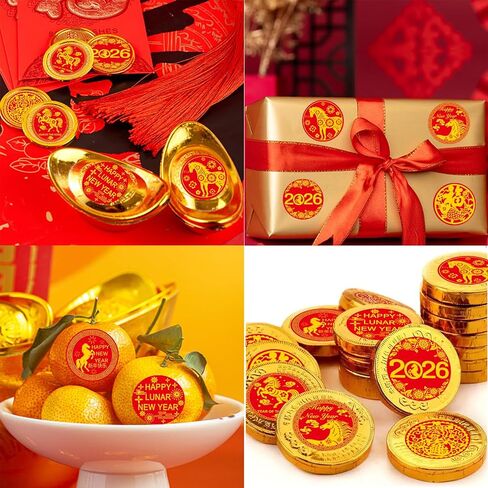 256 قطعة من ملصقات حلوى السنة القمرية الصينية الجديدة لديكورات السنة الصينية الجديدة الكلاسيكية 2025 سنة الثعبان - ملصقات تناسب حلوى الشوكولاتة in Kuwait