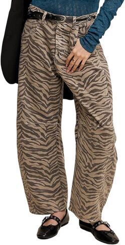 yoeasy Womens Baggy Barrel Jeans Zebra Print High Waisted Wide Leg Boyfriend Jeans Denim Cropped Pants in Saudi Arabia