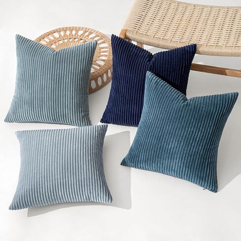 MIULEE Summer Throw Pillow Covers 18x18 Inch Set of 4 Western Neutral Decorative Cushion Covers Soft Boho Farmhouse Modern Coastal Spring Decor for Couch Bed Sofa Living Room Dark Blue Navy Series in Kuwait
