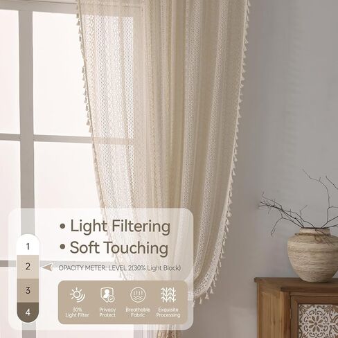 Beige Kitchen Window Curtains Over Sink Cotton Blend Crochet Sheer Kitchen Curtains 36 Inches Rod Pocket Farmhouse Vintage Lace Curtains Cafe Curtains Valance for Small Window,2 Panels in Kuwait