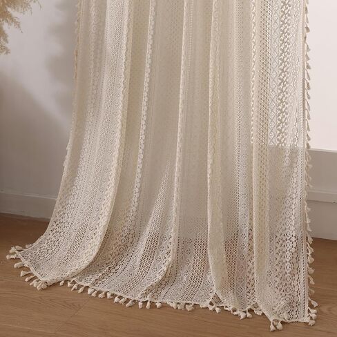 Beige Kitchen Window Curtains Over Sink Cotton Blend Crochet Sheer Kitchen Curtains 36 Inches Rod Pocket Farmhouse Vintage Lace Curtains Cafe Curtains Valance for Small Window,2 Panels in Kuwait