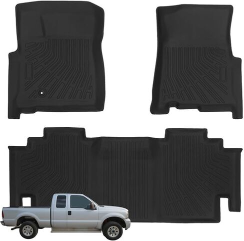 Priprilod Floor Mats Fit for Ford F250 F350 F450 F550 Super Duty Extended Cab 1999-2007 All Weather Protector TPE Floor Liners Custom Fit Car Mats Non-Slip，Only Fits Extended Models in Saudi Arabia