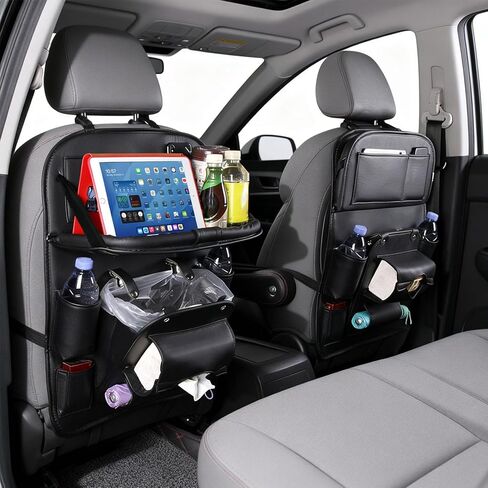Car Seat Organizer, Multifunctional Backseat Protector Mat, Storage Bag and Tray Rack, Trash Storage (Suitable for Cars, Children, Back of Seats, and Rear Seats) (Black, Leather 1-Piece Set) in Saudi Arabia
