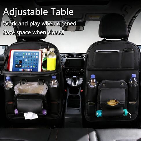 Car Seat Organizer, Multifunctional Backseat Protector Mat, Storage Bag and Tray Rack, Trash Storage (Suitable for Cars, Children, Back of Seats, and Rear Seats) (Black, Leather 1-Piece Set) in Saudi Arabia