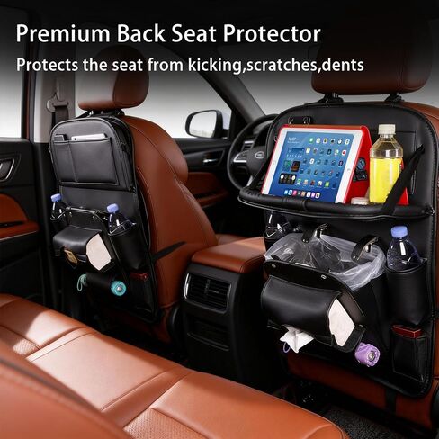 Car Seat Organizer, Multifunctional Backseat Protector Mat, Storage Bag and Tray Rack, Trash Storage (Suitable for Cars, Children, Back of Seats, and Rear Seats) (Black, Leather 1-Piece Set) in Saudi Arabia