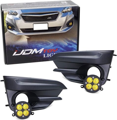 iJDMTOY Clear Lens 24W High Power LED Wide Angle SAE Flood Beam Fog Light Kit w/Foglamp Bezels, Relay Wiring Harness For 2017-2019 Subaru Impreza Sedan/Hatchback in Saudi Arabia