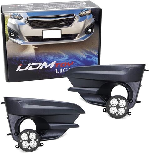 iJDMTOY Clear Lens 24W High Power LED Wide Angle SAE Flood Beam Fog Light Kit w/Foglamp Bezels, Relay Wiring Harness For 2017-2019 Subaru Impreza Sedan/Hatchback in Saudi Arabia