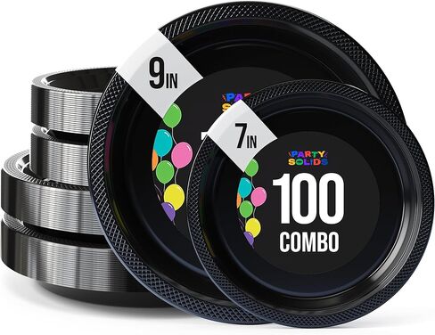 Exquisite Green Plastic Plates Disposable 100 Pcs Plastic Plates Set 50-7" & 50-9" Green Disposable Plates Plastic Plates For Party Plates Disposable Heavy Duty Green Plates Disposable For Party. in Kuwait