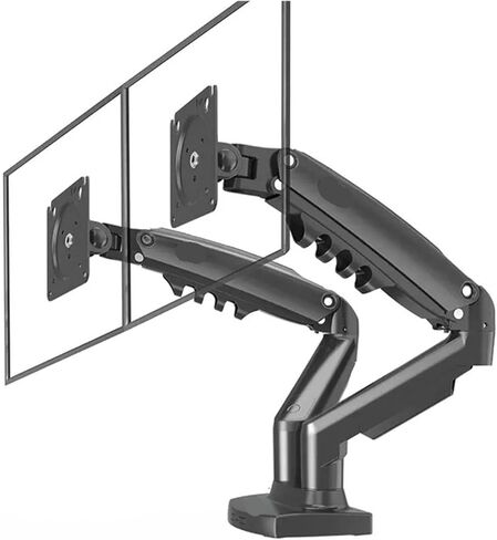 F160 Gas Spring 360 درجة سطح المكتب 17 بوصة - 27 بوصة ذراع حامل شاشة مزدوجة مع حامل تثبيت شاشة USB3.0، كل حمولة 2-9 كجم (أسود مع 1xUSB3.0) in Kuwait