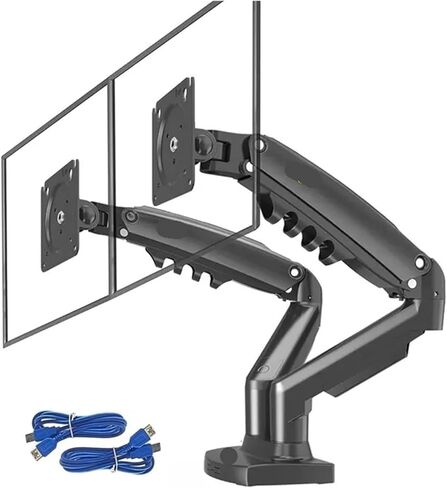 F160 Gas Spring 360 درجة سطح المكتب 17 بوصة - 27 بوصة ذراع حامل شاشة مزدوجة مع حامل تثبيت شاشة USB3.0، كل حمولة 2-9 كجم (أسود مع 1xUSB3.0) in Kuwait