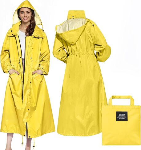 LAMA Womens Long Raincoats Rain Jacket Waterproof Packable Hooded Windbreaker Lightweight Adjustable Waist for Outdoor in Kuwait