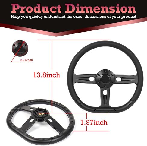 Universal 350mm 14 Inch D-Shape Steering Wheel –Black Microfiber Leather Grip,Aluminum Alloy Matte Black Spokes,6 Bolt 3 Spokes Deep Dish 50mm,Fit for Racing, Cars,Golf Carts Steering Wheel in Kuwait