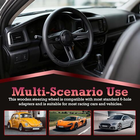 Universal 350mm 14 Inch D-Shape Steering Wheel –Black Microfiber Leather Grip,Aluminum Alloy Matte Black Spokes,6 Bolt 3 Spokes Deep Dish 50mm,Fit for Racing, Cars,Golf Carts Steering Wheel in Kuwait