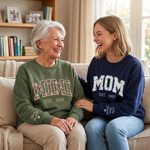 UrbanNEST Personalized Floral Embroidered Applique Mama Sweatshirt, Custom Grandma Crewneck for Women, Gifts for Mother’s Day in Saudi Arabia