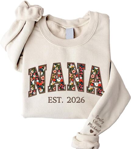 UrbanNEST Personalized Floral Embroidered Applique Mama Sweatshirt, Custom Grandma Crewneck for Women, Gifts for Mother’s Day in Saudi Arabia