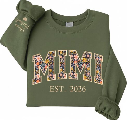 UrbanNEST Personalized Floral Embroidered Applique Mama Sweatshirt, Custom Grandma Crewneck for Women, Gifts for Mother’s Day in Saudi Arabia