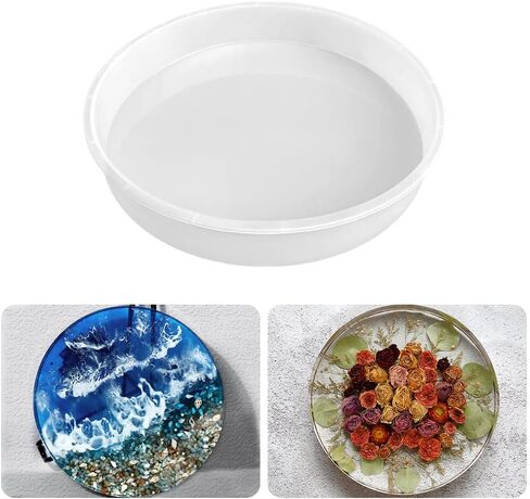 RESINWORLD 10" Round x 2" Deep Large Tray Mold, Shiny Silicone Tray Board Table Clock Mold for Epoxy Resin Casting, Floral Preservation Bouquet Resin Mold in Saudi Arabia