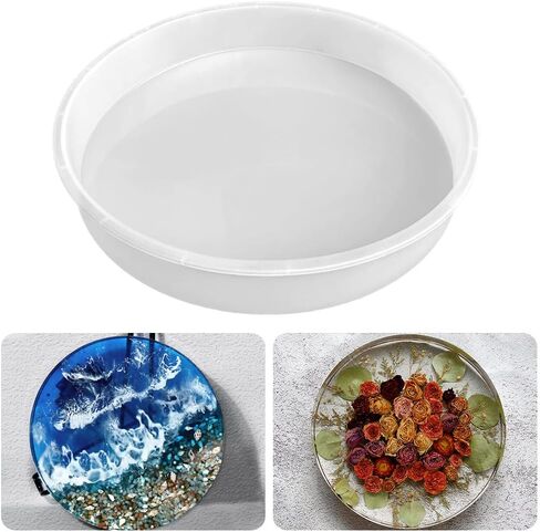 RESINWORLD 10" Round x 2" Deep Large Tray Mold, Shiny Silicone Tray Board Table Clock Mold for Epoxy Resin Casting, Floral Preservation Bouquet Resin Mold in Saudi Arabia