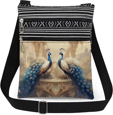 Peacock Crossbody Bag Daily Use Adjustable Shoulder Strap Messenger Bag Zoo Gift for Friend Travel Crossbody Purse in Saudi Arabia