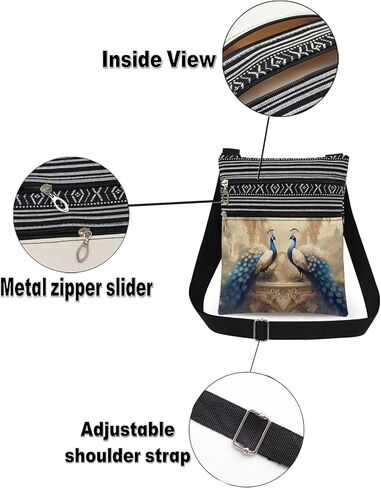 Peacock Crossbody Bag Daily Use Adjustable Shoulder Strap Messenger Bag Zoo Gift for Friend Travel Crossbody Purse in Saudi Arabia
