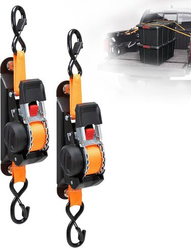 Dual-Pivot Ultimate Retractable Ratchet Straps, Compatible with Toyota Tacoma & Tundra Bed Rails System, Auto Retract Securing Strap Tie Down System in Kuwait