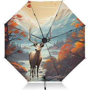 Umbrellas for Rain Sun Outdoor, Automatic Folding Umbrella Windproof Strong, Large Anti-UV Compact Umbrella Black Outside Flower Peony Travel Umbrellas for Women Men