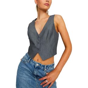 Women Suit Vest Sleeveless V Neck Button Vest Tops Solid Color Regular Fitted Vests Waistcoat Women Vest Dressy in Kuwait