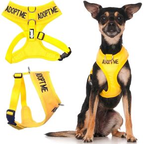Adopt ME (I Need A New Home) Yellow Color Coded Non-Pull Front and Back D Ring Padded and Waterproof Vest Dog Harness (Medium Harness 19-28inch Chest/Girth)