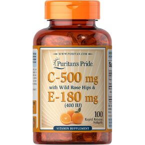 Puritan's Pride Vitmain C 500 mg & E 180 mg with Rose Hips for Immune & Antioxidant Support by Puritan's Pe for Healthy Skin and Immune System Support, 100 Softgels in Kuwait
