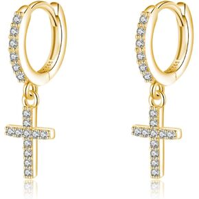 SLUYNZ Solid 925 Sterling Silver Cross Hoop Earrings for Women Teen Girls Small CZ Hoop Earrings Huggie Drop