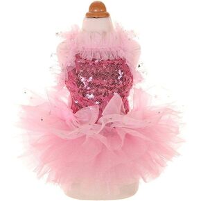 Fashion Sweet Puppy Dog Blingbling Princess Skirt Pet Dog Lace Cake Camisole Tutu Dress Pink Large